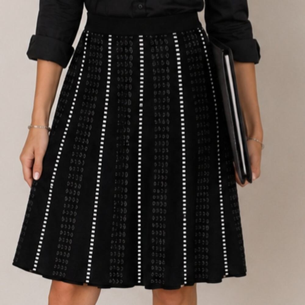 Spense‎ Black Patterned A-Line Skirt - Women